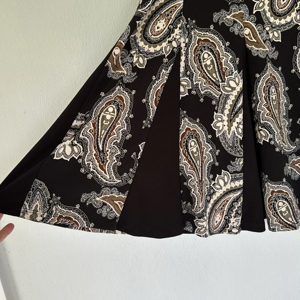 Sami & Jo black green paisley print pleated stretch a-line skirt size XL